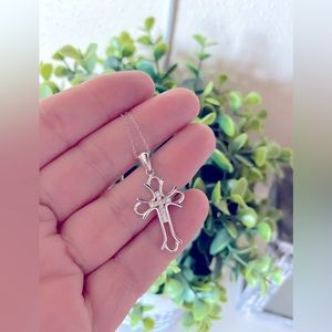 Sunstone Imports Sterling Silver SU 925 cubic zirconia cross 18”